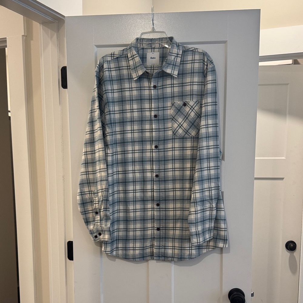 Men's Katin Blue Plaid Button-Up Shirt - Casual Long Sleeve XXL